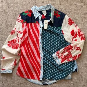 Anthropologie PAZ Multicolor Floral and Striped Shirt